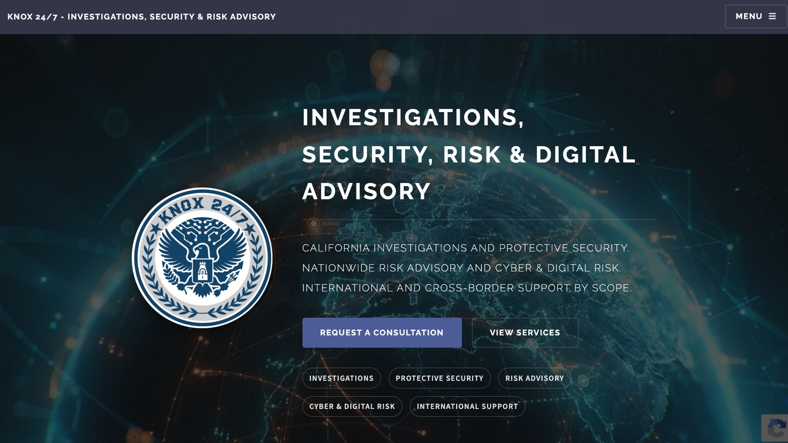 Homepage preview of the Knox 24/7 website