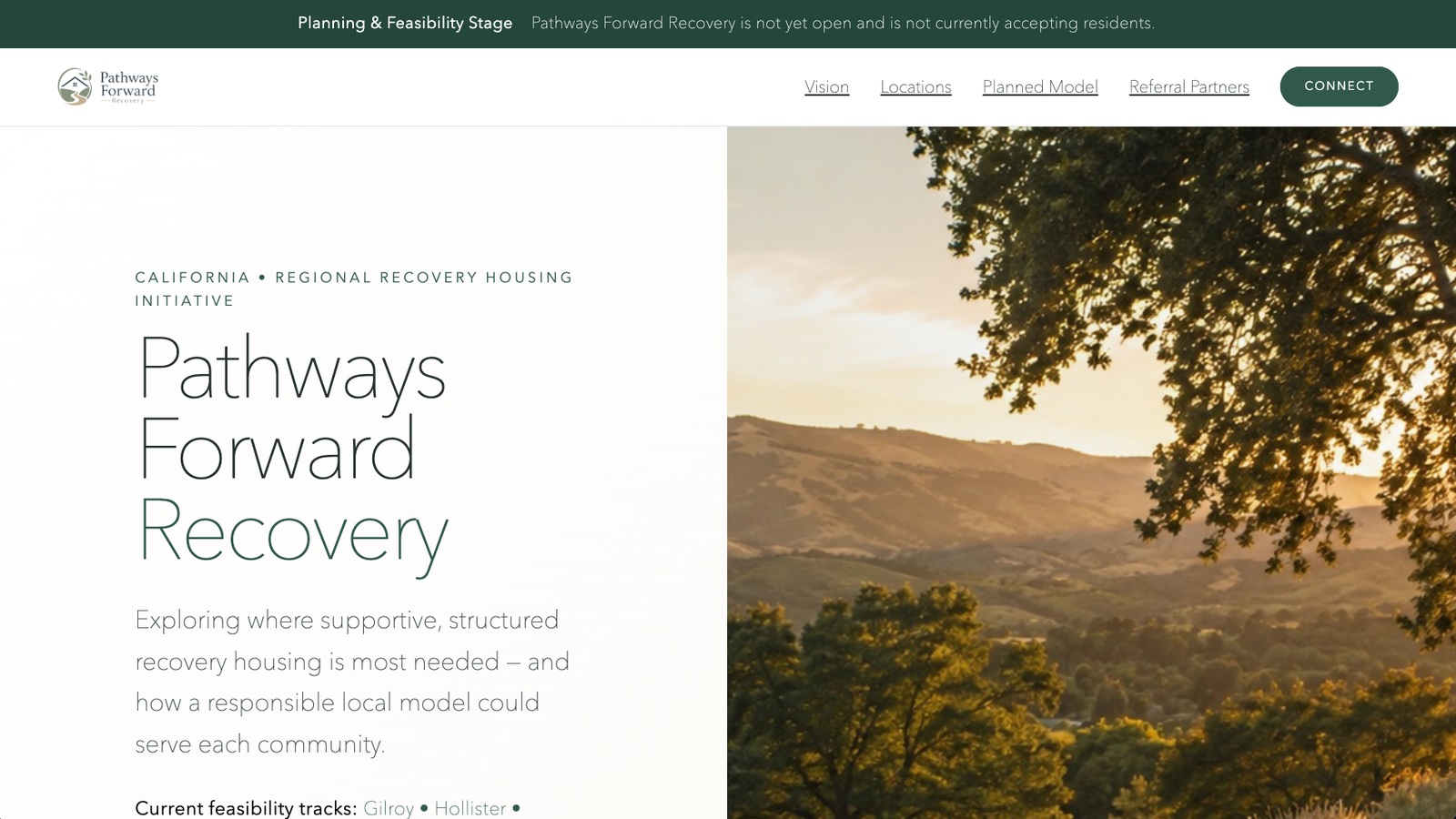 Homepage preview of the Pathways Forward Recovery website